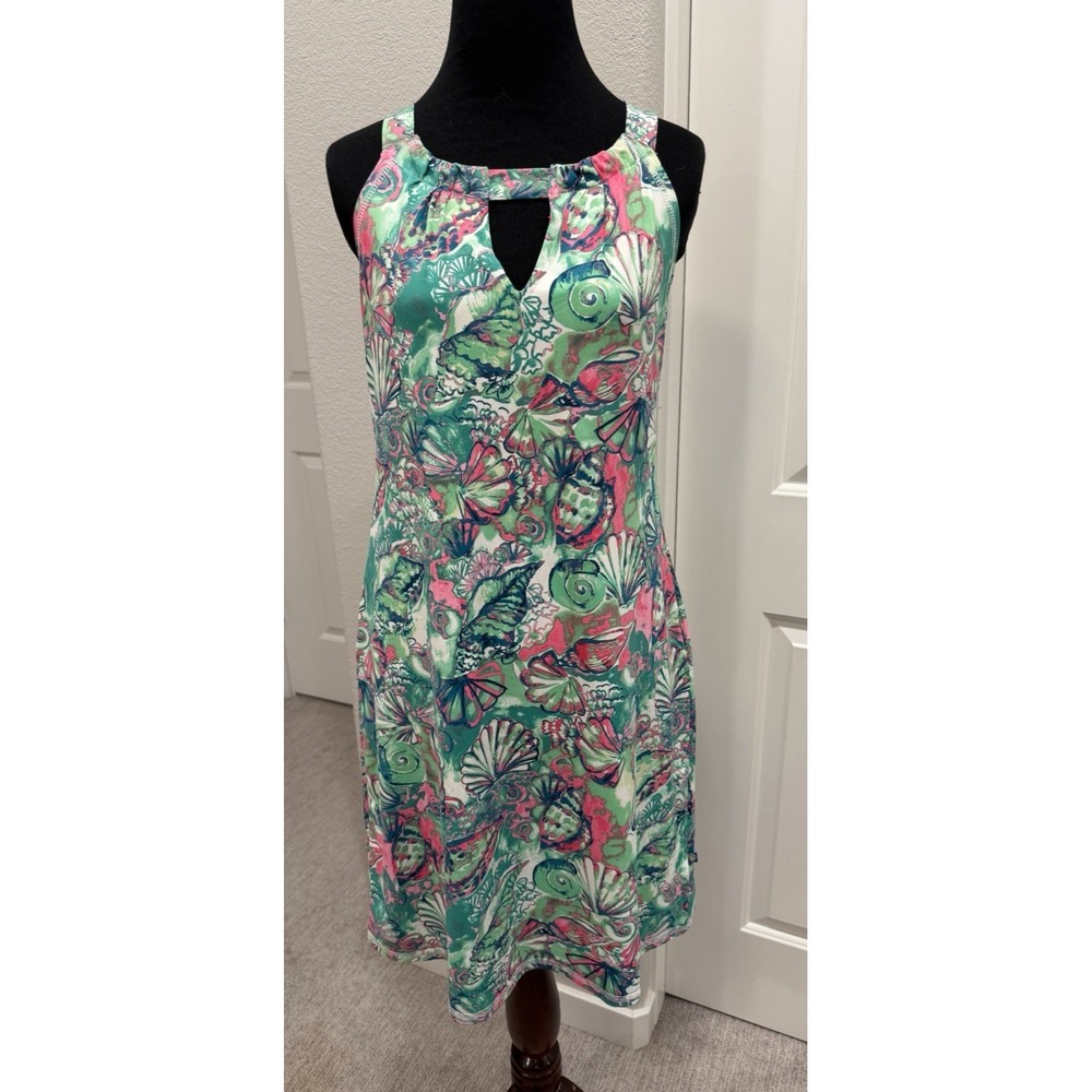 Green & Pink Banana Boat Casual Sun Dress w/UPF 50+ Sun Protection M Halter Neck